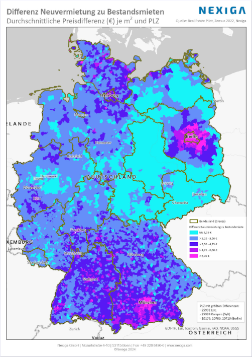 Differenz von Neuvermietungen zu Bestandsmieten